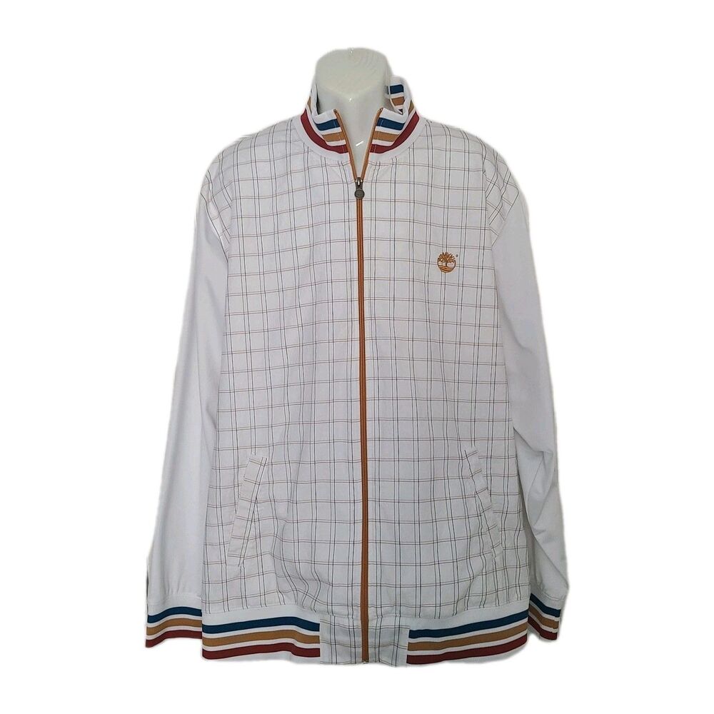 Timberland Jacket Mens 3XL Track Full Zip Plaid Cotton Logo Sweatshirt Relaxed